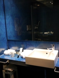 My gorgeous royal blue bathroom at the Methis Hotel